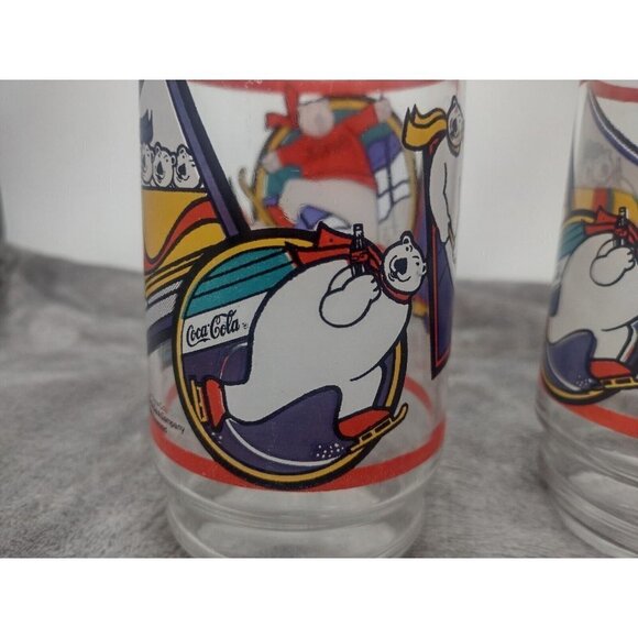Coca-Cola Coke Polar Bear Glasses Tumbler Vintage Winter Sports 1995 3-Piece Set - Picture 4 of 10